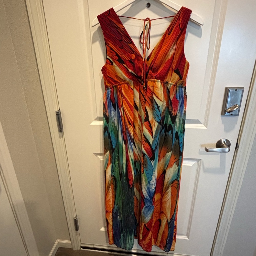 Valerie Bertinelli Multicolor Feather Maxi Dress
